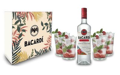 Bacardi Geschenkset - Bacardi Razz Rum Himbeergeschmack 0,7L (32%Vol) mit 4er S