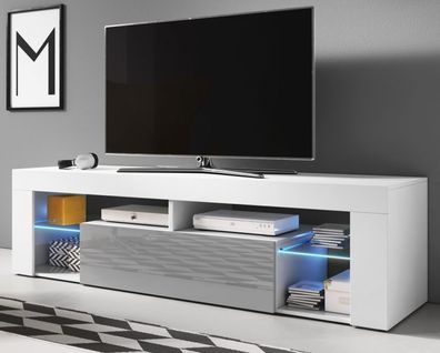 TV-Lowboard in grau Hochglanz und weiß TV-Unterteil Flat-TV Board 140 cm Mount