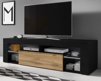 TV-Lowboard schwarz Wotan Eiche TV-Unterteil mit LED Beleuchtung Board 140 cm Mount