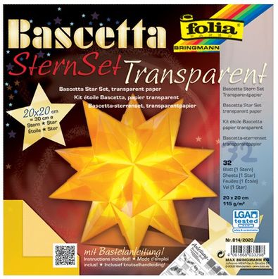 folia Faltblätter Bascetta-Stern 200 x 200 mm 115 g/ qm 32 Blatt gelb-transparent