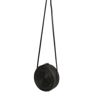 Rattan Handtasche TONDO ca. D20cm Black Bali Umhängetasche handmade