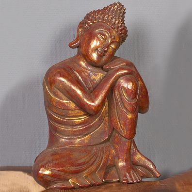 Buddha-Figur RELAX Gold-Antik aus Albasia-Holz Handarbeit Deko Statue Feng Shui