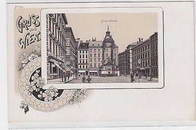 60333 Ak Lithographie Gruß aus Wien hoher Markt um 1900