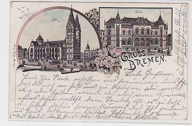 63668 Ak Lithographie Gruß aus Bremen Dom und Börse 1897