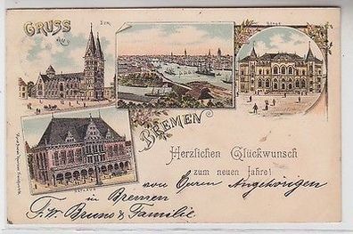 63674 Ak Lithographie Gruß aus Bremen Dom, Börse, Rathaus, Totalansicht 1907