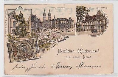 63660 Ak Lithographie Gruß aus Bremen Gewerbehaus, Ratskeller usw. 1898