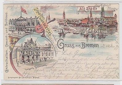 63672 Ak Lithographie Gruß aus Bremen Centralhallen 1899
