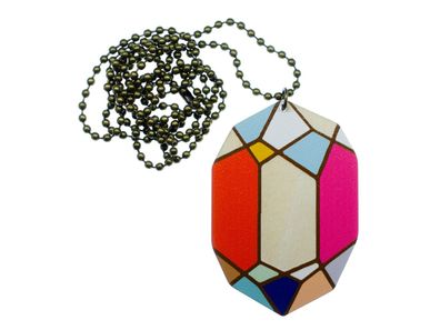 Holz Diamanten Kette geometrisches Muster Form Edelstein Halskette 80cm bunt
