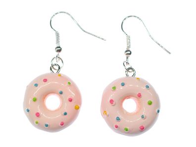 Donut bunte Perlen Ohrringe Ohrhänger Glasur Streusel Fast Food USA 23mm rosa