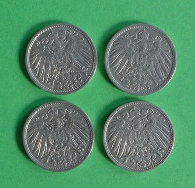Lot 4 x 10 Pfennig Deutsches Kaiser Reich 1911 Münzen 2 x A + E + J