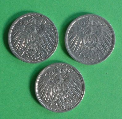 Lot 3 x 10 Pfennig Deutsches Kaiser Reich 1911 Münzen 2 x A + E