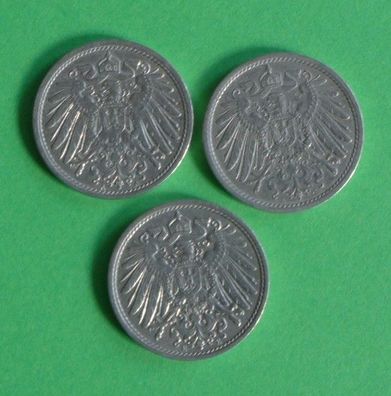 Lot 3 x 10 Pfennig Deutsches Reich 1911 Münzen 2 x A + E