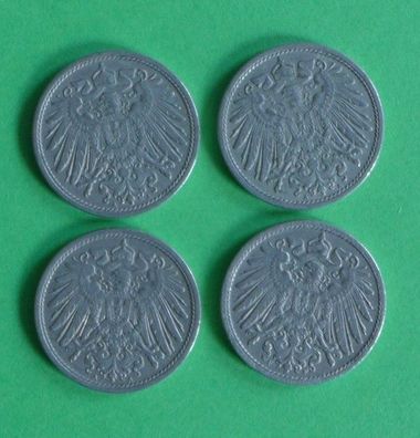 Lot 4 x 10 Pfennig Deutsches Reich 1910 Münzen 3 x A + F