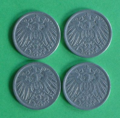 Lot 4 x 10 Pfennig Deutsches Kaiser Reich 1910 Münzen 3 x A + F