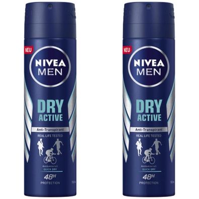 39,60EUR/1l 2 x Nivea 150ml Men Deo Dry Active Deodorant Deo Spray