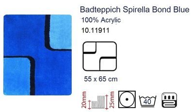 Bond Blue Blau Badteppich Badematte 55x65cm.