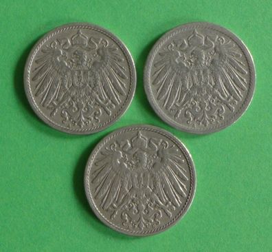 Lot 3 x 10 Pfennig Deutsches Reich 1907 Münzen 2 x A + E