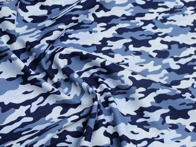 9,90 €/ m ,145 cm breit, Camouflage, blau, Popeline, Baumwollstoff