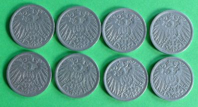Lot 8 x 10 Pfennig Deutsches Kaiser Reich 1906 Münzen 6 x A + F + J
