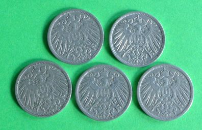Lot 5 x 10 Pfennig Deutsches Kaiser Reich 1904 A Münzen