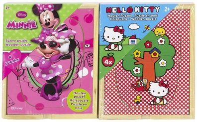 Puzzle-Set Holz Hello Kitty + 4in1 Minnie Maus Puzzle Kinder ab2 NEU