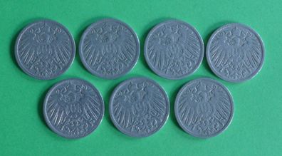 Lot 7 x 10 Pfennig Deutsches Reich 1903 Münzen 5 x A + D + J