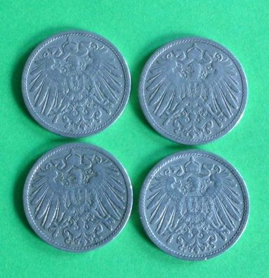 Lot 4 x 10 Pfennig Deutsches Reich 1901 Münzen 2 x A + 2 x F