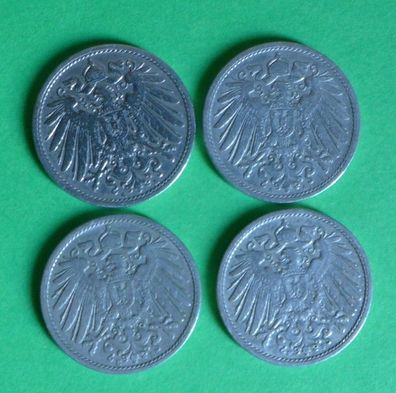 Lot 4 x 10 Pfennig Deutsches Kaiser Reich 1900 Münzen 2 x A + E + F