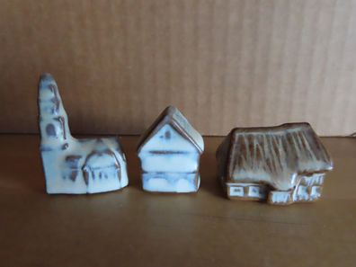 3 Häuser aus Keramik baun Kirche Haus Bauernhaus für Setzkasten