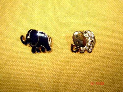 2 Stück Vintage Brosche goldfarben emailliert Elefant Z p