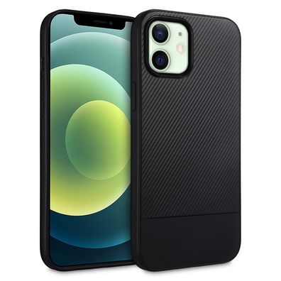doupi TPU Silikon Case iPhone 12 mini 5,4 Schutzhülle Cover Schwarz Carbon Look Folie