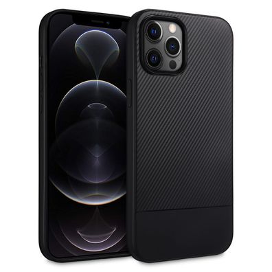 doupi TPU Case iPhone 12 Pro Max 6,7 Schutzhülle Cover Etui Schwarz Carbon Look Folie