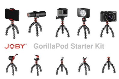 Joby GorillaPod Starter Kit (Schwarz) - flexibles Ministativ mit mehreren Halterung
