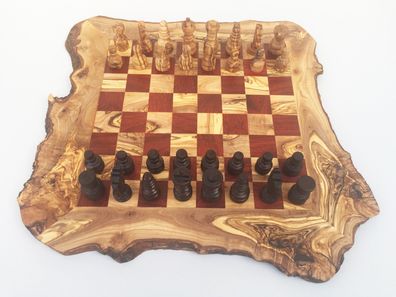 Schachspiel rustikal, Schachbrett Gr. XL inkl. Schachfiguren handgefertigt Olivenholz
