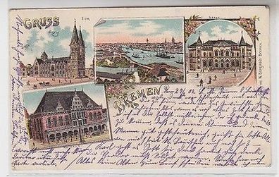 63673 Ak Lithographie Gruß aus Bremen Dom, Börse, Rathaus, Totalansicht 1902