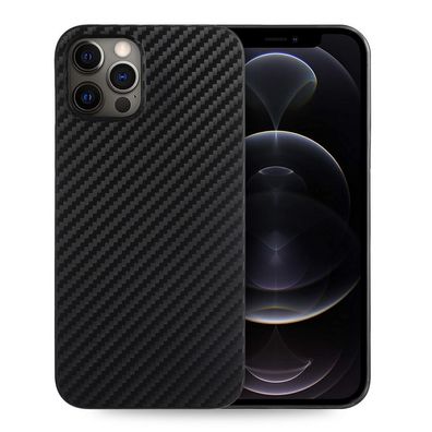 doupi Ultra Slim Case iPhone 12 / Pro 6.1 Schutzhülle Cover Schwarz Carbon Look Folie