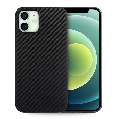 doupi Ultra Slim Case iPhone 12 mini 5,4 Schutz Hülle Cover Schwarz Carbon Look Folie