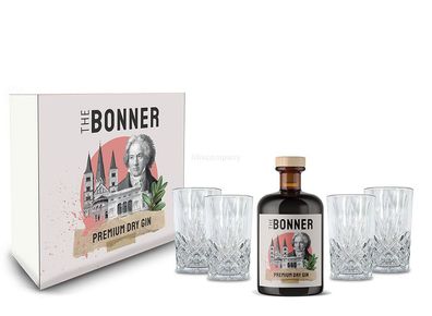 The Bonner Geschenkset - The Bonner Gin 0,5L (41% Vol) + 4x Longdrink Glas in K