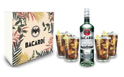 Bacardi Geschenkset - Bacardi Carta Blanca Rum 0,7l 700ml (37,5% Vol) + 4er Set