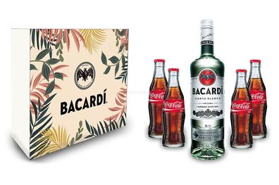 Bacardi Geschenkset - Bacardi Carta Blanca Rum 0,7l 700ml (37,5% Vol) + 4x Coca