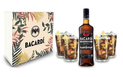 Bacardi Geschenkset - Bacardi Carta Negra Rum 0,7l 700ml (40% Vol) + 4er Set Gl