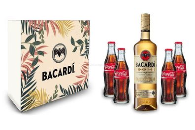 Bacardi Geschenkset - Bacardi Carta Oro Gold Rum 0,7l (40% Vol) + 4x Coca Cola