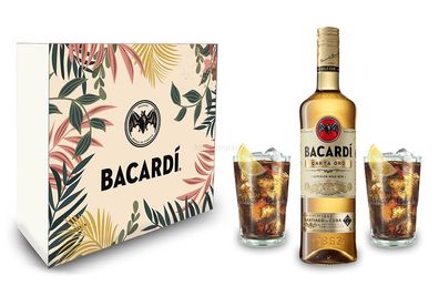 Bacardi Geschenkset - Bacardi Carta Oro Gold Rum 0,7l (40% Vol) + 2er Set Gläse