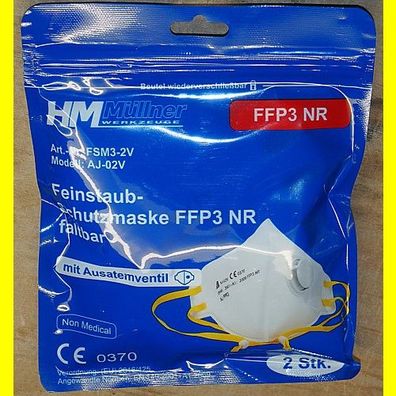Set mit 2 Feinstaub - Schutzmasken FFP3 mit Ausatemventil faltbar - nicht medizinisch