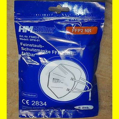 5 Stück Feinstaub - Schutzmasken FFP2 mit Gummizug - nicht medizinisch