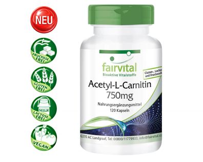 Acetyl-L-Carnitin 750mg - 120 Kapseln - vegan, effektive Form - fairvital