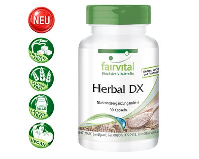 Herbal DX 90 Kapseln - Flohsamen-Schalen Kräuter Pflanzen-Extrakte - fairvital