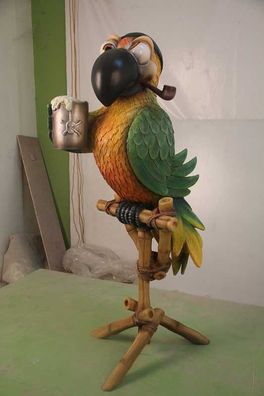 Comic Piraten Papagei mit Pfeife ohne Ständer lebensgroß 80cm für draußen aus GFK