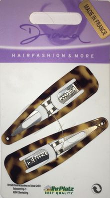 2 Haarclips aus Metall 65 mm havanna-braun