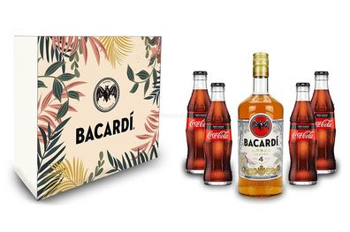 Bacardi Geschenkset - Bacardi Anejo Cuatro 4 Jahre Rum 0,7l 700ml (40% Vol) + 4